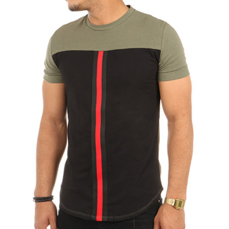 VIP Clothing - Tee Shirt Oversize Bande 1651 Vert Kaki Noir