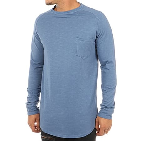 Frilivin - Tee Shirt Manches Longues Poche Oversize 1833 Bleu Marine
