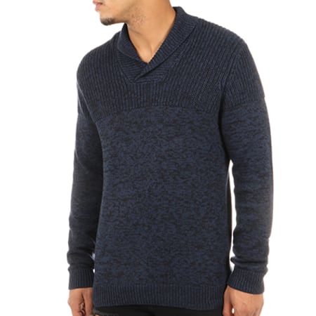Only And Sons - Pull Harvey Collar Bleu Marine Chiné