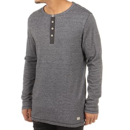 Jack And Jones - Polo Manches Longues Giovanni Granddad Gris Anthracite Chiné