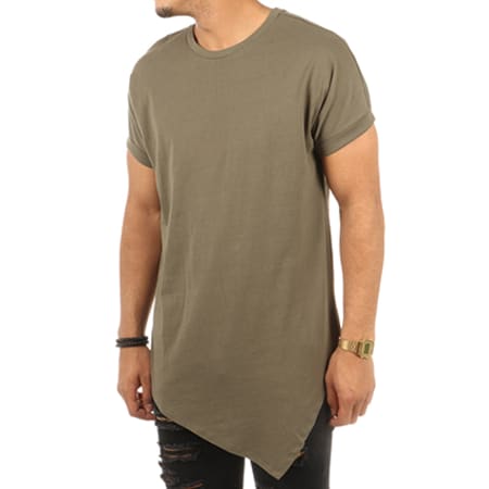 Urban Classics - Tee Shirt Oversize Asymétrique TB1227 Vert Kaki