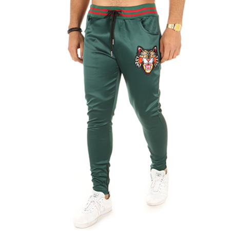 VIP Clothing - Pantalon Jogging Bandes Tigre Brodé 1649 Vert