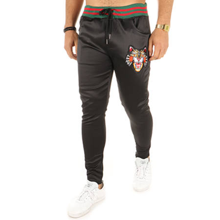 VIP Clothing - Pantalon Jogging Bandes Tigre Brodé 1649 Noir 