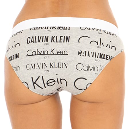 Calvin Klein - Culotte Femme Bikini Gris Chiné Blanc