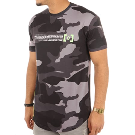 Unkut - Tee Shirt Avec Zip Gust Camouflage Noir Gris Anthracite 