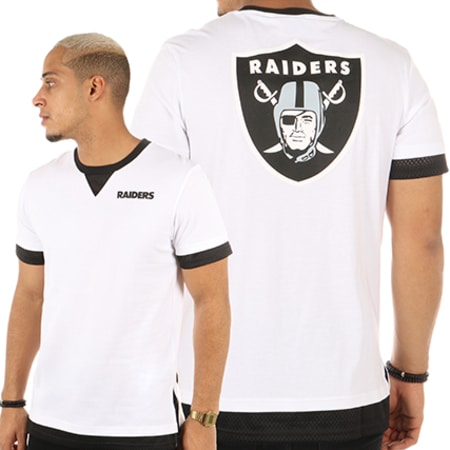 Majestic Athletic - Tee Shirt Oakland Raiders Mesh Mock Layer MOR3788WB Blanc Noir