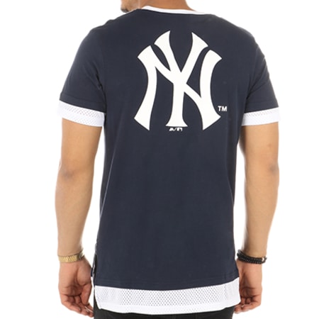 Majestic Athletic - Tee Shirt New York Yankees Mesh Mock Layer MNY3788NL Bleu Marine Blanc