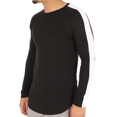 Frilivin - Tee Shirt Manches Longues Oversize Bande 6678 Noir Blanc