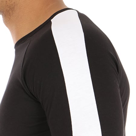 Frilivin - Tee Shirt Manches Longues Oversize Bande 6678 Noir Blanc