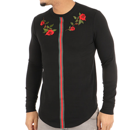 Frilivin - Tee Shirt Manches Longues Oversize Avec Bande 8019 Noir Floral