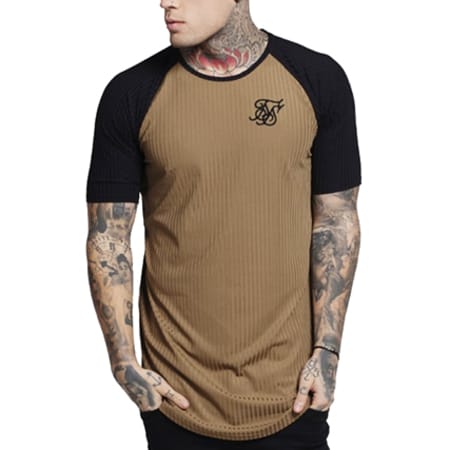 SikSilk - Tee Shirt Oversize Rib Knit Camel Noir