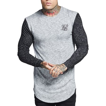 SikSilk - Tee Shirt Manches Longues Oversize Mouline Contrast Gym Gris