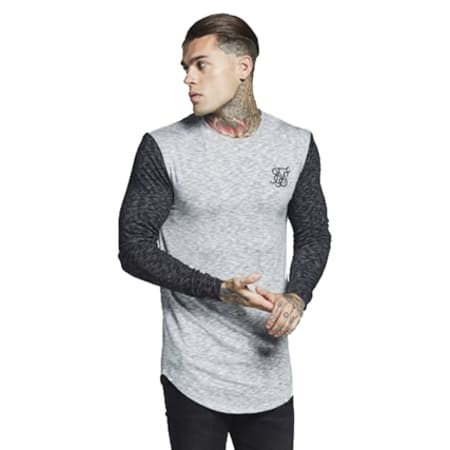 SikSilk - Tee Shirt Manches Longues Oversize Mouline Contrast Gym Gris