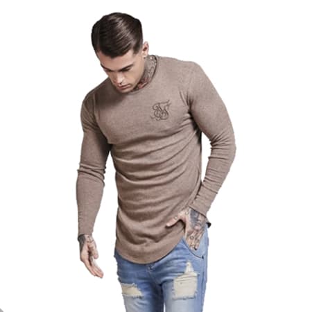 SikSilk - Pull Oversize Curved Hem Knitted Beige