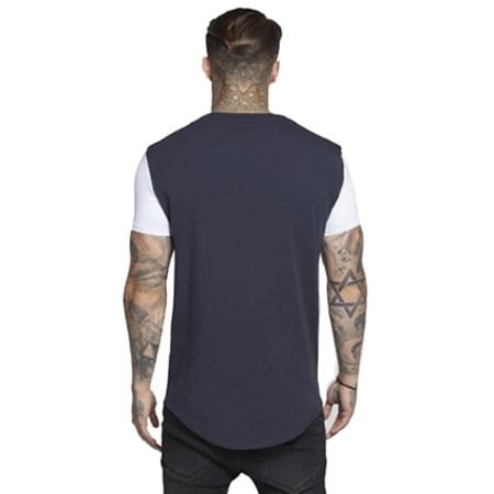 SikSilk - Tee Shirt Oversize Curved Hem Bleu Marine Blanc