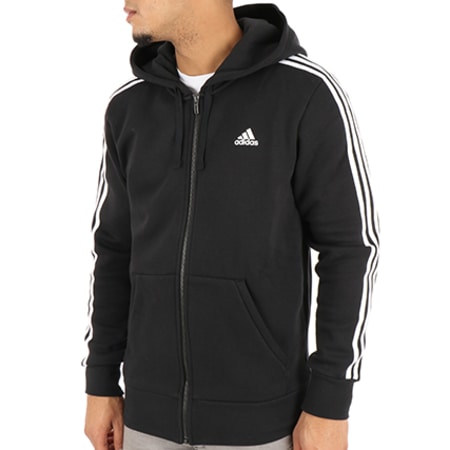 Adidas Sportswear - Sweat Zippé Capuche Avec Bandes Essential 3 Stripes BA7368 Noir