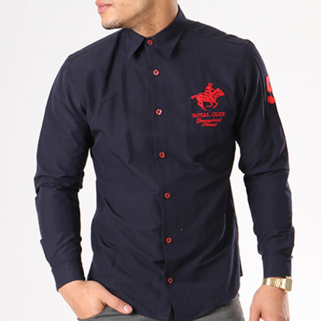 Geographical Norway - Chemise Manches Longues Zampai Bleu Marine Rouge