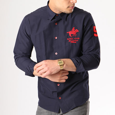 Geographical Norway - Chemise Manches Longues Zampai Bleu Marine Rouge