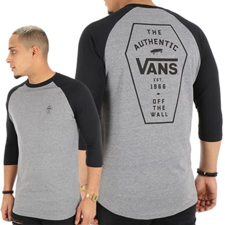 Vans - Tee Shirt Manches Longues Raglan Coffin A36Y Gris Anthracite Chiné Noir