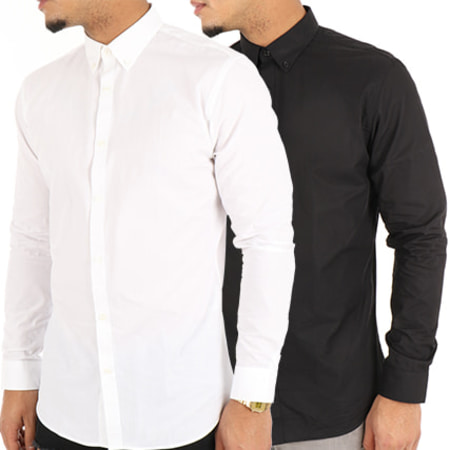 Jack And Jones - Lot De 2 Chemises Manches Longues Two Pack Noir Blanc 