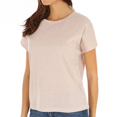 Only - Tee Shirt Crop Femme Silvery Disco Rose