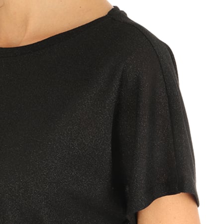 Only - Tee Shirt Crop Femme Silvery Disco Noir