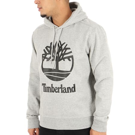 Timberland - Sweat Capuche Stacked Logo Gris Chiné