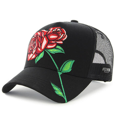 Hechbone - Casquette Trucker Avec Broderies Florales Rose Noir