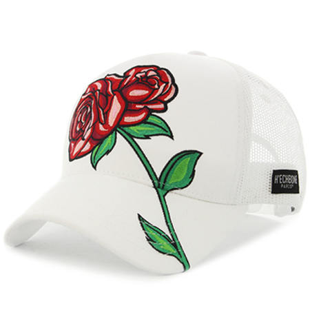 Hechbone - Casquette Trucker Avec Broderies Florales Rose Blanc
