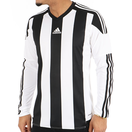 Adidas Performance - Tee Shirt De Sport Manches Longues Striped 15 Jersey M62778 Blanc Noir 