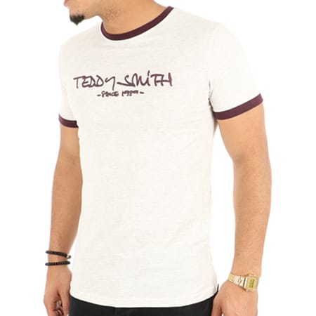 Teddy Smith - Tee Shirt Ticlass 3 Gris Chiné Bordeaux