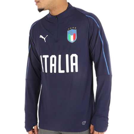 Puma - Tee Shirt Manches Longues FIGC Italia Zip Training 752318 10 Bleu Marine