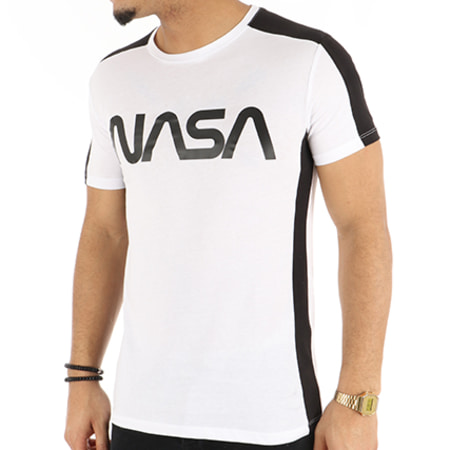 NASA - Tee Shirt Avec Bandes Worm Logo Blanc Noir