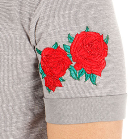 Hechbone - Tee Shirt Oversize Patchs Brodés Par Gris Chiné Floral