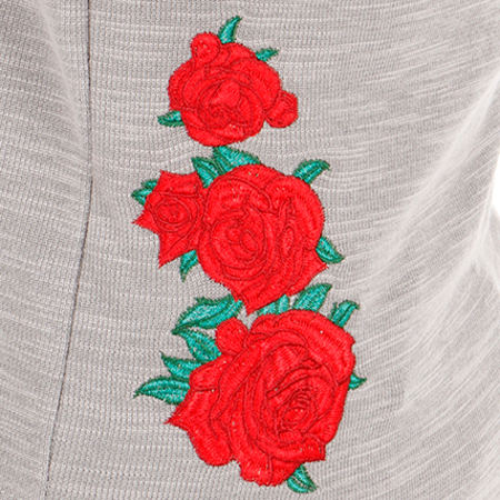 Hechbone - Tee Shirt Oversize Patchs Brodés Par Gris Chiné Floral