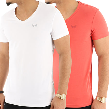 Kaporal - Lot De 2 Tee Shirts Gift Blanc Rouge 