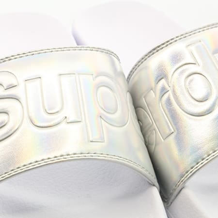 Superdry - Claquettes Femme Pool Slider Blanc Argenté