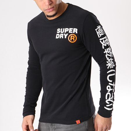 Superdry - Tee Shirt Manches Longues Crew Hyper Noir