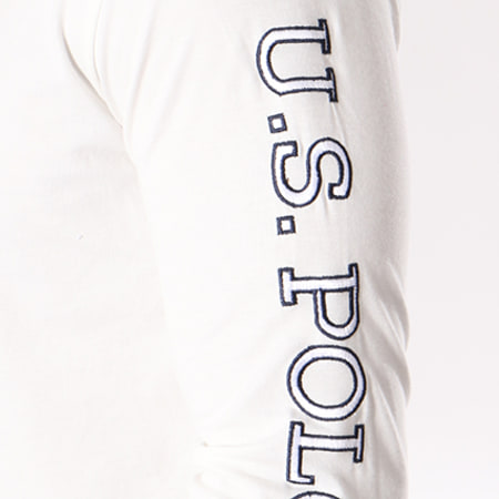 US Polo ASSN - Tee Shirt Manches Longues Capuche Logo Fleece Blanc Bleu Marine