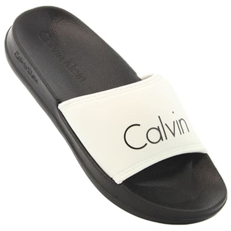 Calvin Klein - Claquettes Femme Slide 0394 Blanc Noir