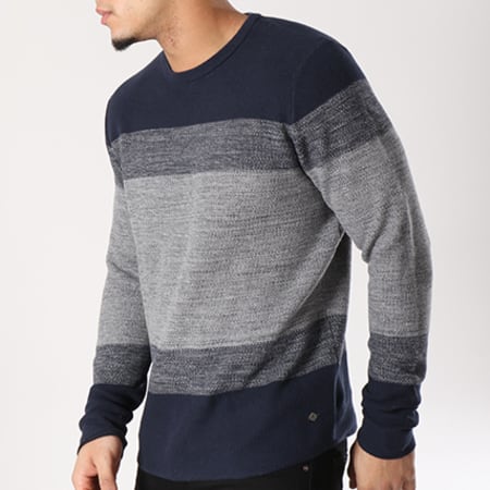 Only And Sons - Pull Lenny Structure Gris Chiné Bleu Marine 