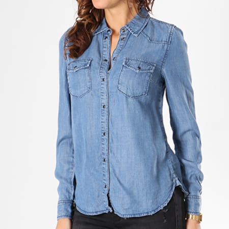 Only - Chemise Manches Longues Jean Femme Lucky Bleu Denim 