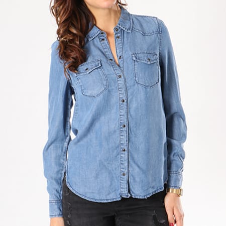 Only - Chemise Manches Longues Jean Femme Lucky Bleu Denim 