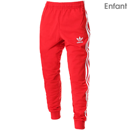 Adidas Originals - Pantalon Jogging Enfant Bandes Brodées SST CF8560 Rouge Blanc