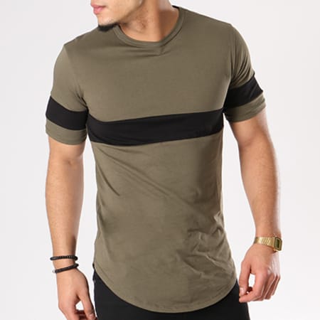 Frilivin - Tee Shirt Oversize Avec Bande 66821 Vert Kaki Noir