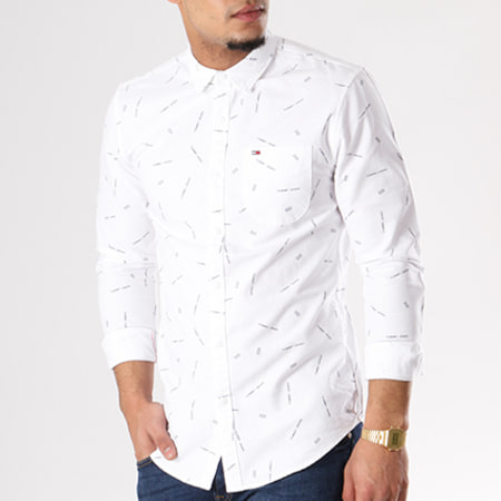 Tommy Hilfiger - Chemise Manches Longues Printed Oxford 4195 Blanc