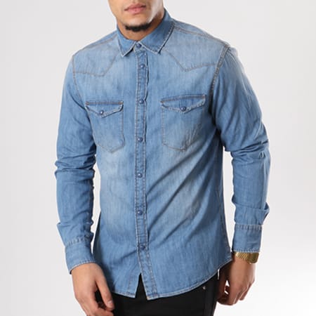 Chemise en Jeans pour Femme à manches longues avec boutons blancs