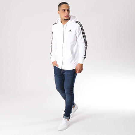 Adidas Sportswear - Sweat Zippé Capuche Essential 3 Stripes CE1920 Blanc Noir 