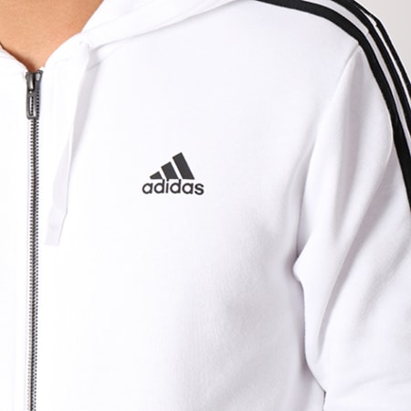 Adidas Performance - Sweat Zippé Capuche Essential 3 Stripes CE1920 Blanc Noir 