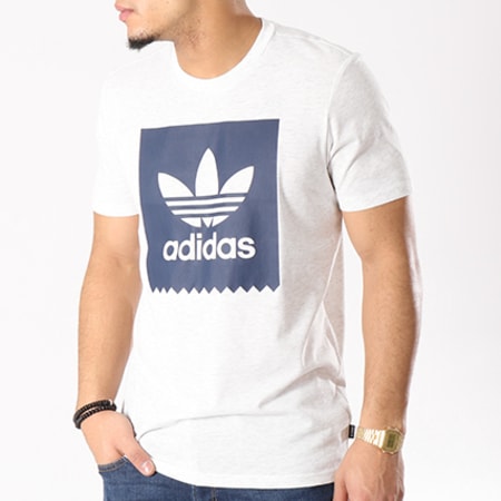 Adidas Originals - Tee Shirt Solid BB CW2340 Gris Clair Chiné Bleu Marine
